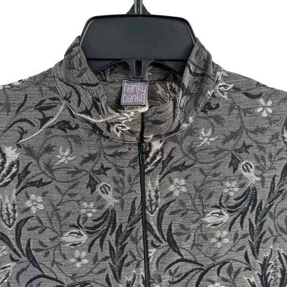 Hanky Panky Medium Grey Floral Zip Front Top - Picture 2 of 4